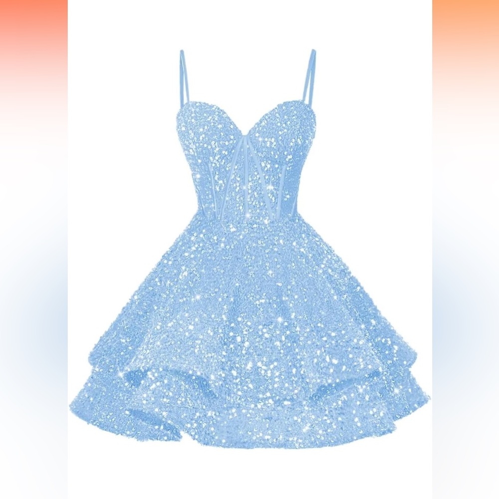 Spaghetti Strap Sequin Homecoming Dress A Line Short Prom Party Dress